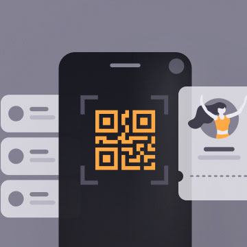 Vectorial art of a qr code, a transaction receipt and push notifications on a banking mobile app