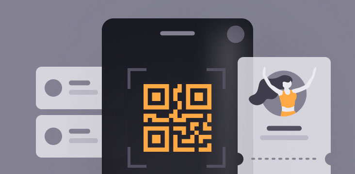 Vectorial art of a qr code, a transaction receipt and push notifications on a mobile core banking app