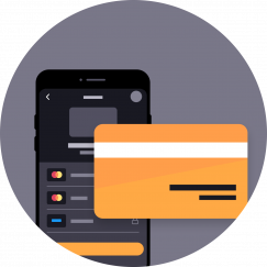 Vectorial illustration of a credit card mobile app with a physical card over it